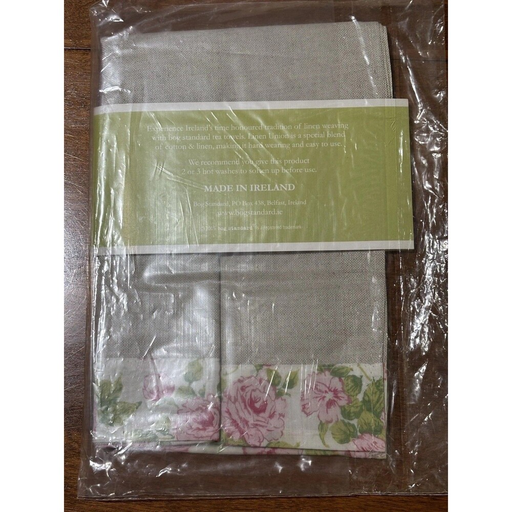Vintage Linen Union Tea Towel 2005 Pink Floral Made In Ireland